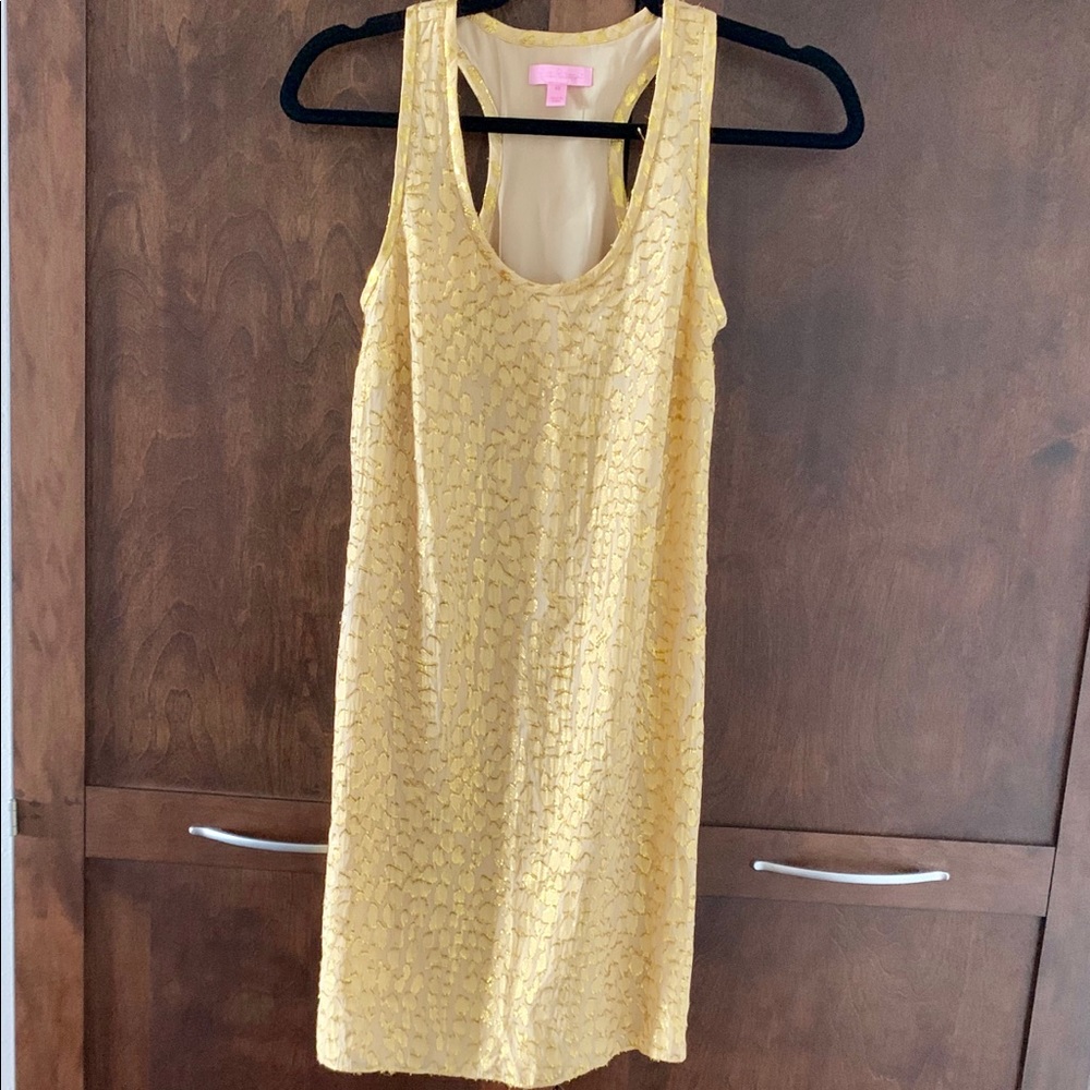 Lilly Pulitzer Gold Jacquard Chiffon Betty Dress